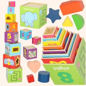 Edukacinė medinė rūšiavimo piramidė „Bokštas“